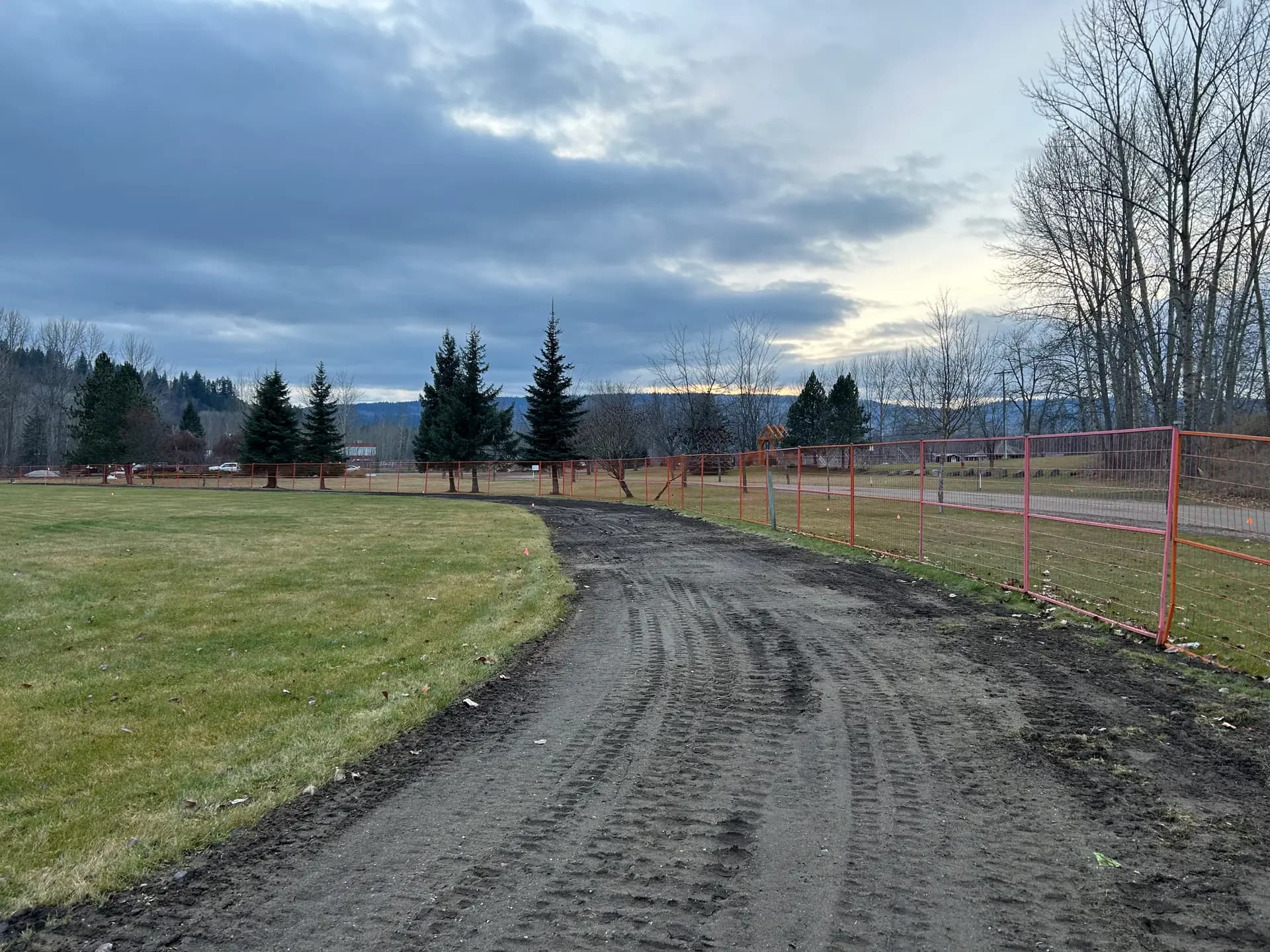 New gravel access road built through a park site